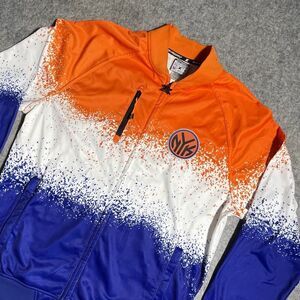 NY Knicks NBA Zipway Full Zip Jacket Size Medium Zip Pockets Orange Blue